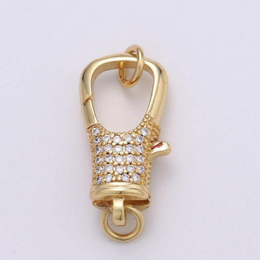14k gold cz micro pave clasp rectangle lock clasp, interlock micro pave clasp fastener for bracelet necklace, supp-720