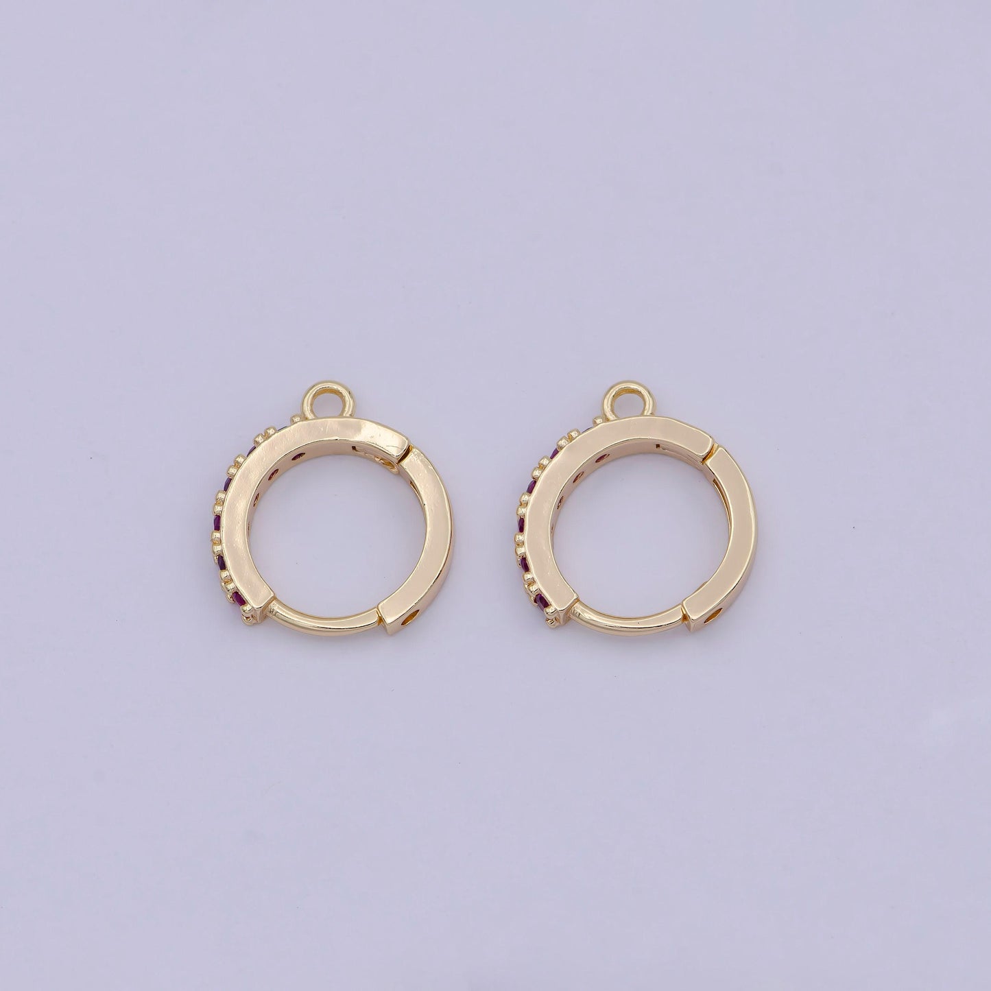 18k gold filled pink cubic one touch w/ open link, lead nickel free lever back earring making component cz hoop k-017