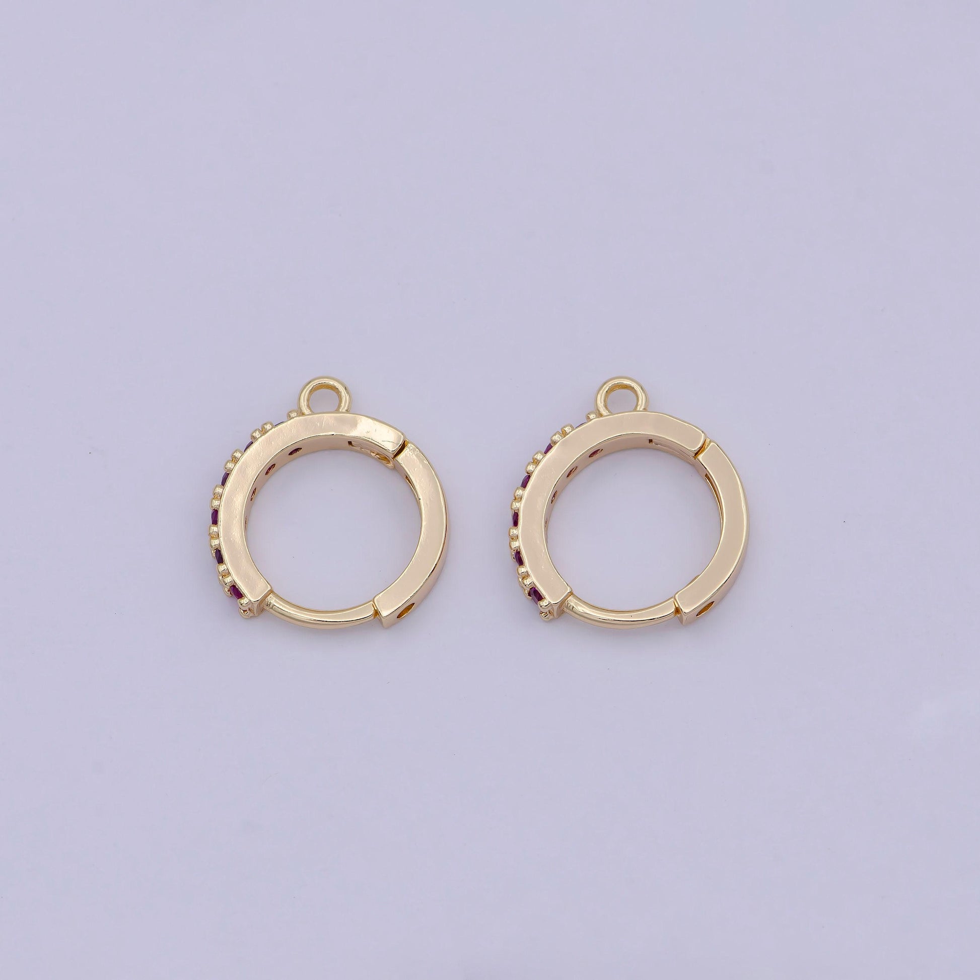 18k gold filled pink cubic one touch w/ open link, lead nickel free lever back earring making component cz hoop k-017