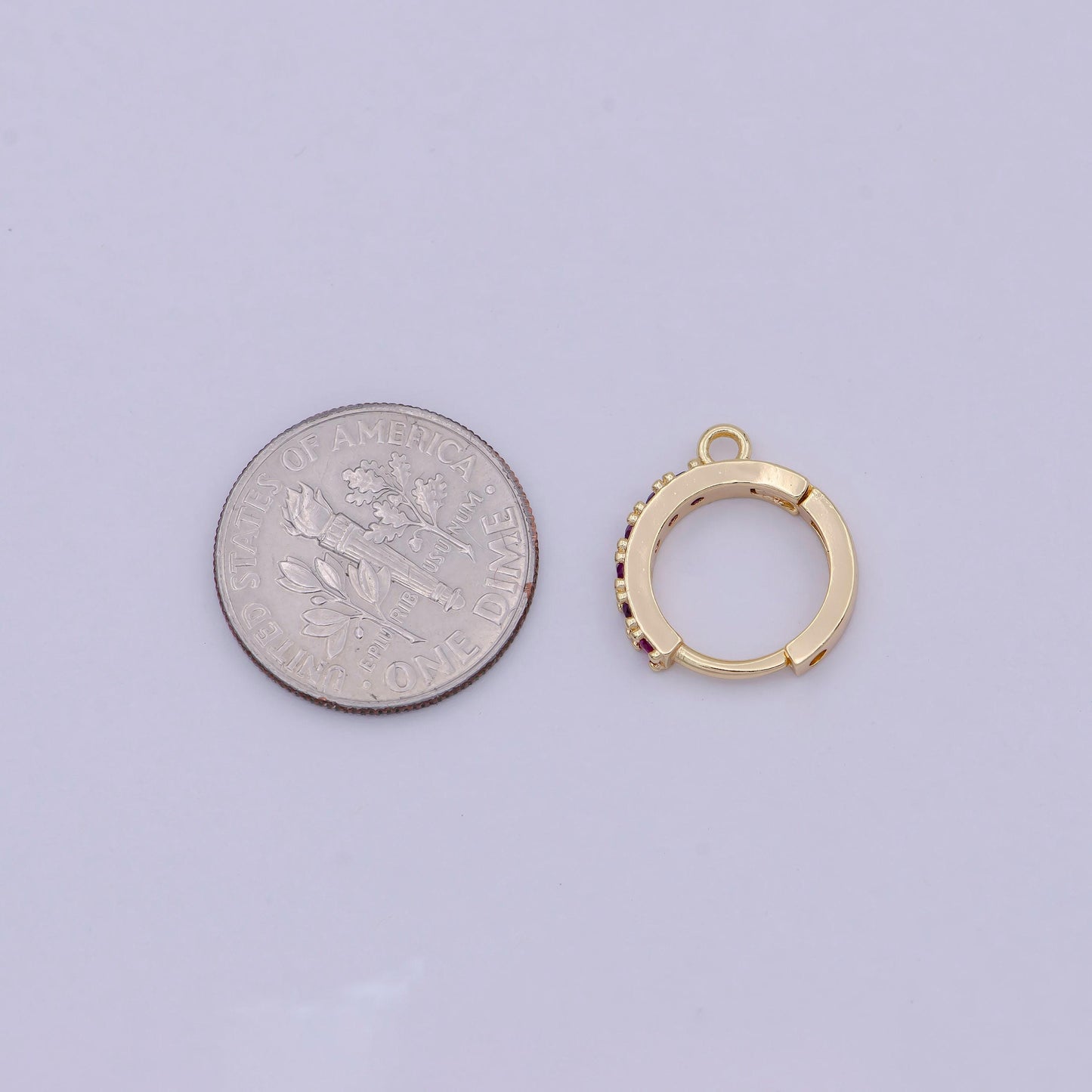 18k gold filled pink cubic one touch w/ open link, lead nickel free lever back earring making component cz hoop k-017