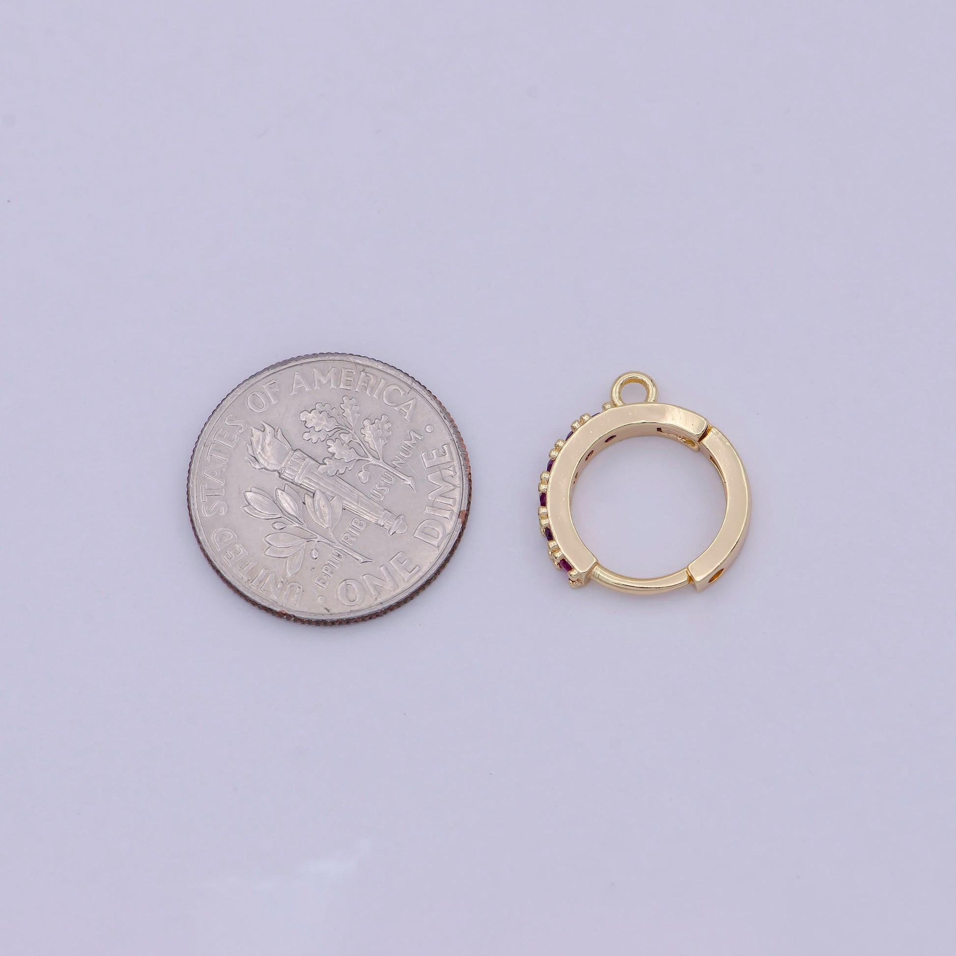 18k gold filled pink cubic one touch w/ open link, lead nickel free lever back earring making component cz hoop k-017
