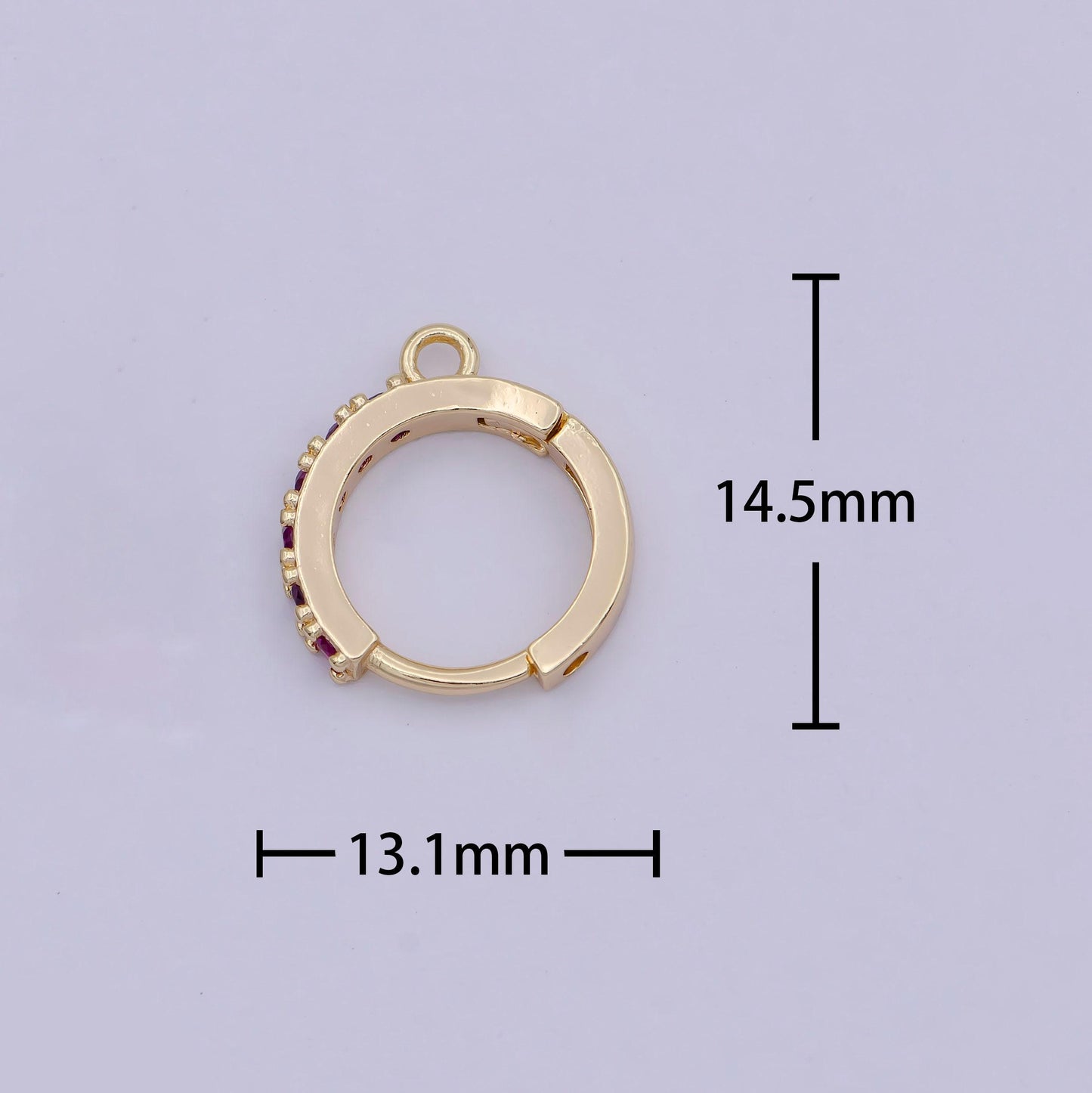 18k gold filled pink cubic one touch w/ open link, lead nickel free lever back earring making component cz hoop k-017
