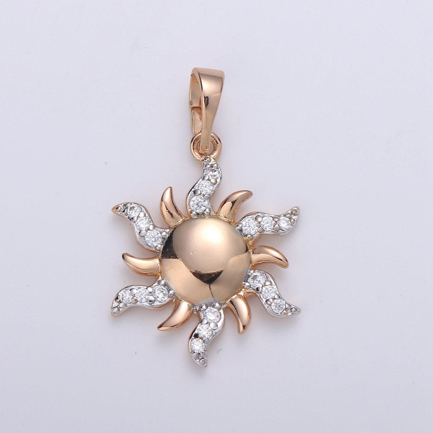 Sun flower 18k gold charm, sunburst micro pave charm, planetoid pendant, marisol sunburst charm, planet charm, cubic charm, pdgf-1965