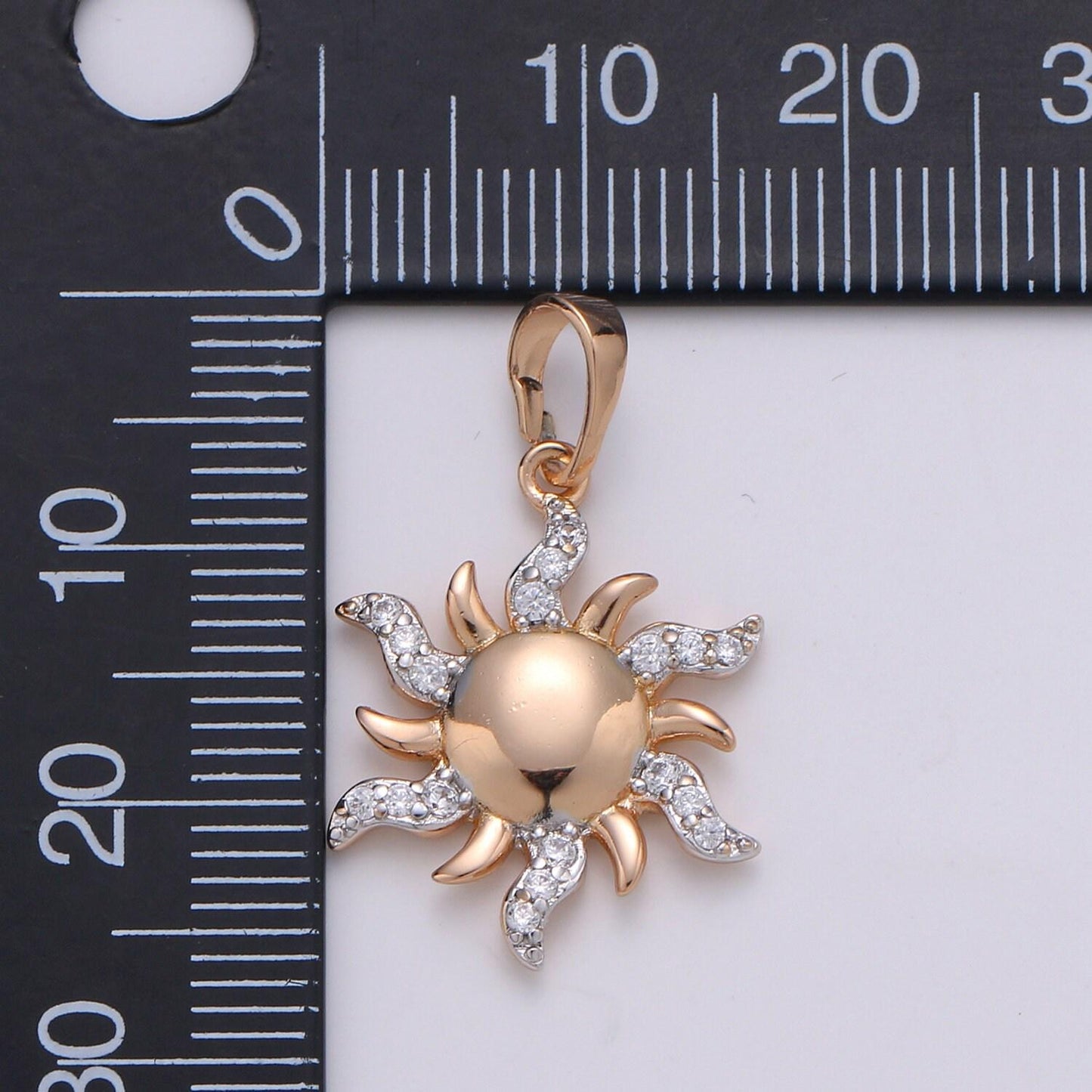 Sun flower 18k gold charm, sunburst micro pave charm, planetoid pendant, marisol sunburst charm, planet charm, cubic charm, pdgf-1965