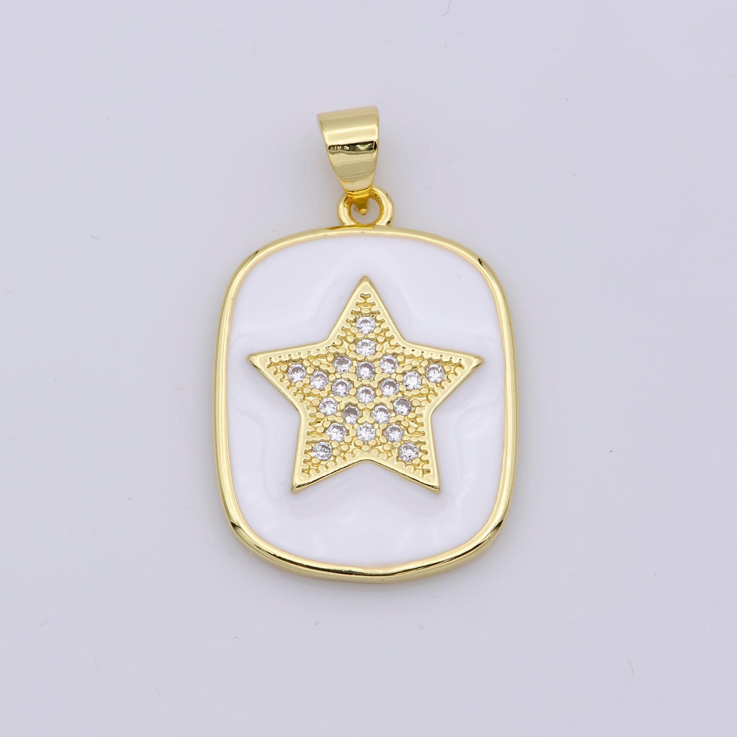 24k gold filled enamel star charm military tag pendant, red white black celestial charm, enamel jewelry micro pave pendant