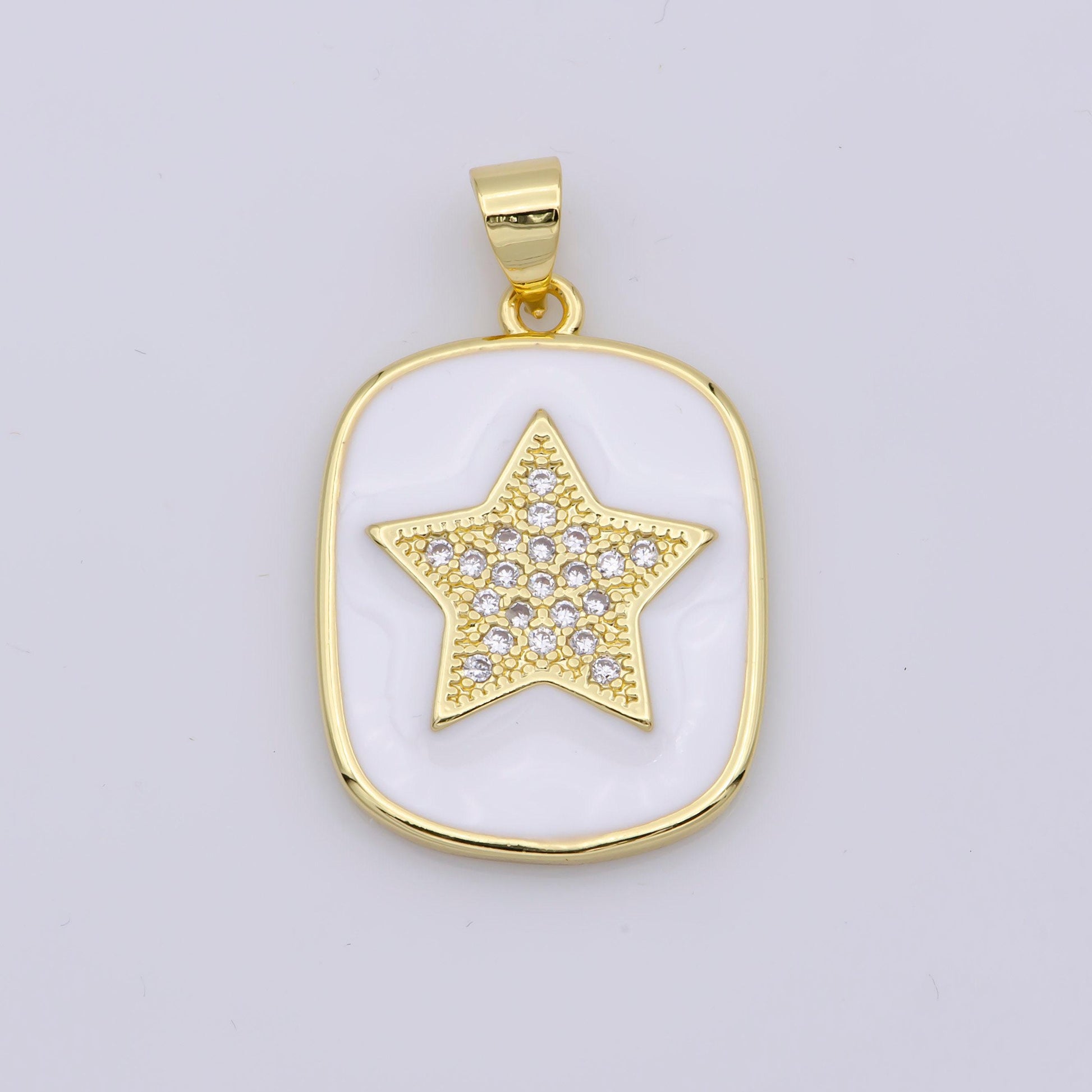 24k gold filled enamel star charm military tag pendant, red white black celestial charm, enamel jewelry micro pave pendant