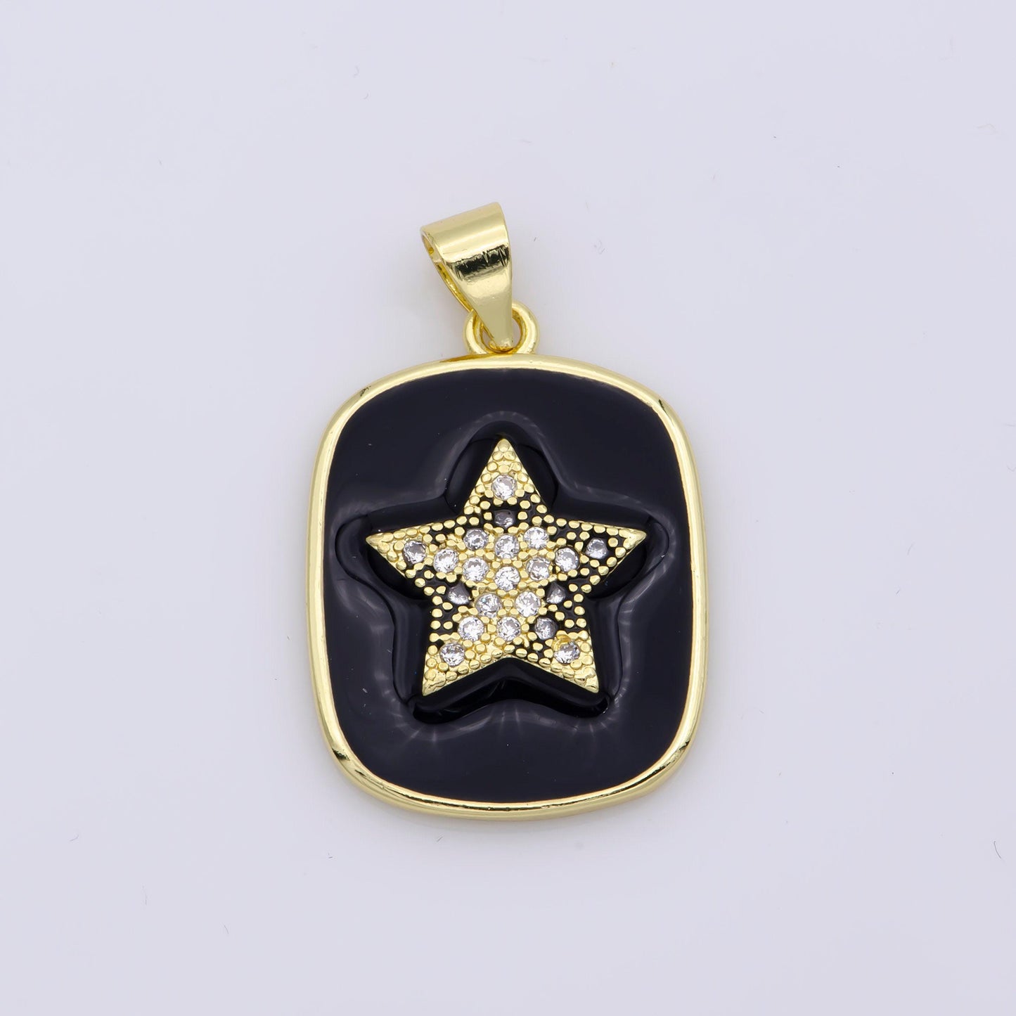 24k gold filled enamel star charm military tag pendant, red white black celestial charm, enamel jewelry micro pave pendant