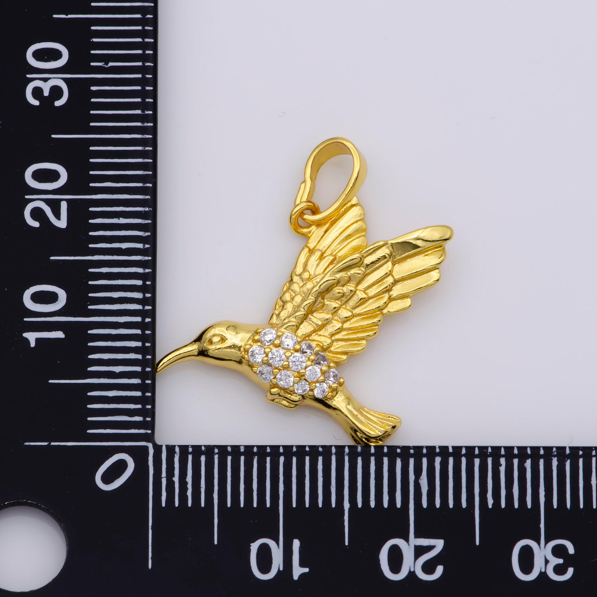 Micro pave gold hummingbird charm 24k gold filled humming bird pendant 26.5mmx25mm gold woodland jewelry for necklace earring