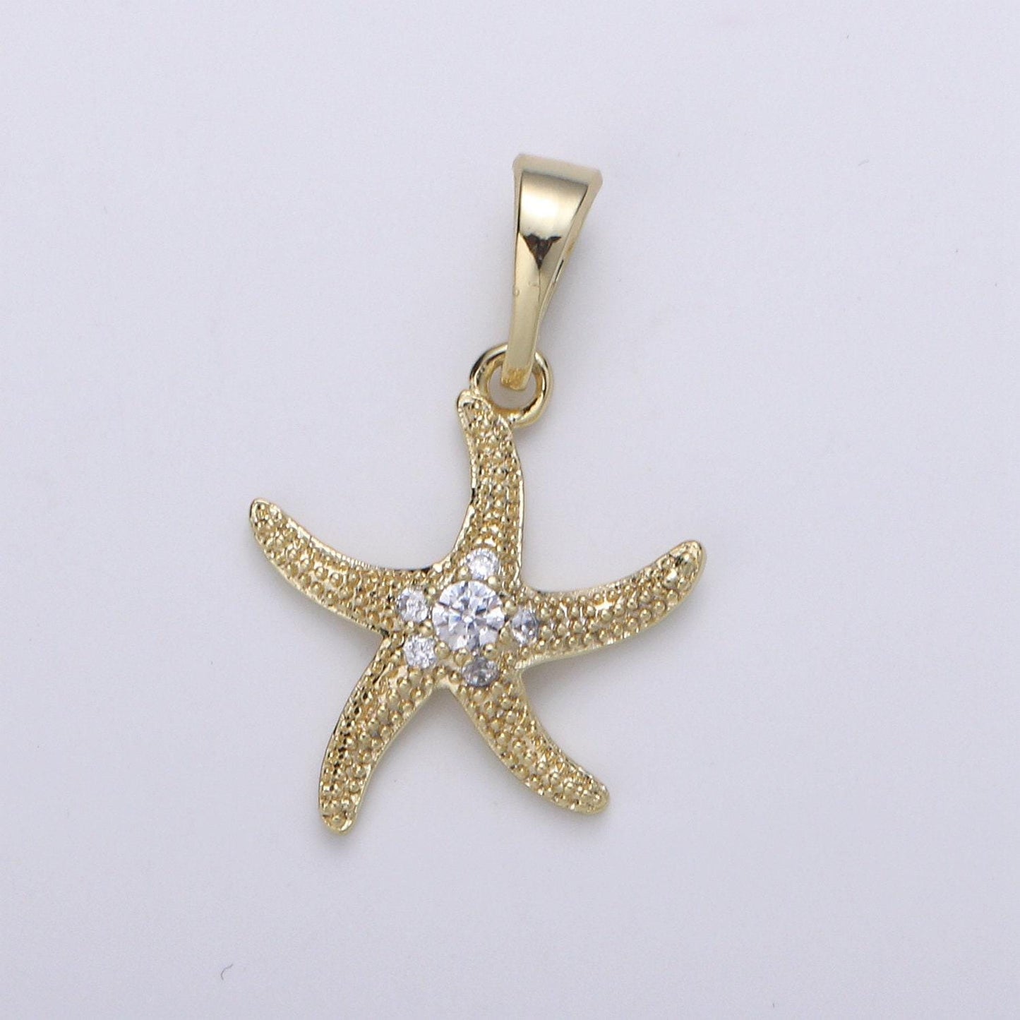 Star fish 14k gold micro pave pendant, sea star cz cluster charm, cubic zirconia animal pendant, diy jewelry, j-91