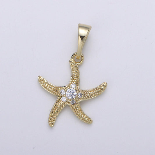 Star fish 14k gold micro pave pendant, sea star cz cluster charm, cubic zirconia animal pendant, diy jewelry, j-91