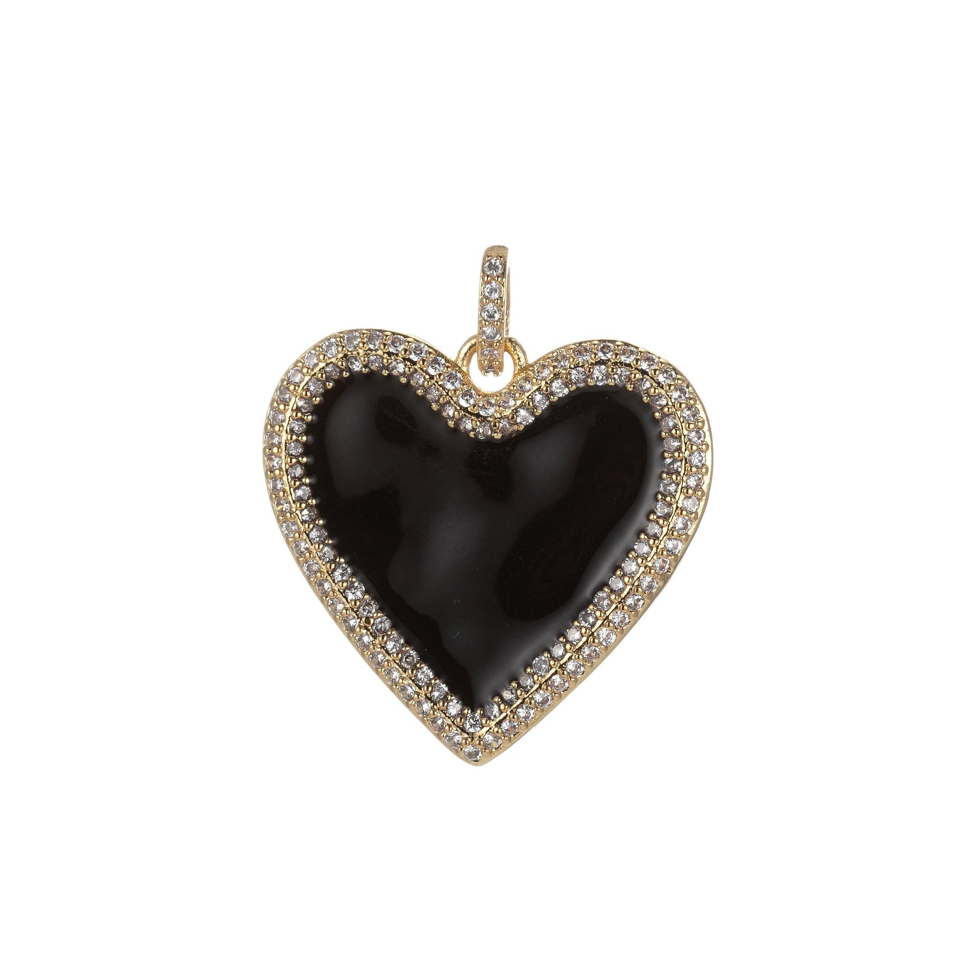 Micro pave neon heart charm enamel heart pendant for necklace earring charm component in 14k gold filled over brass red white yellow pink