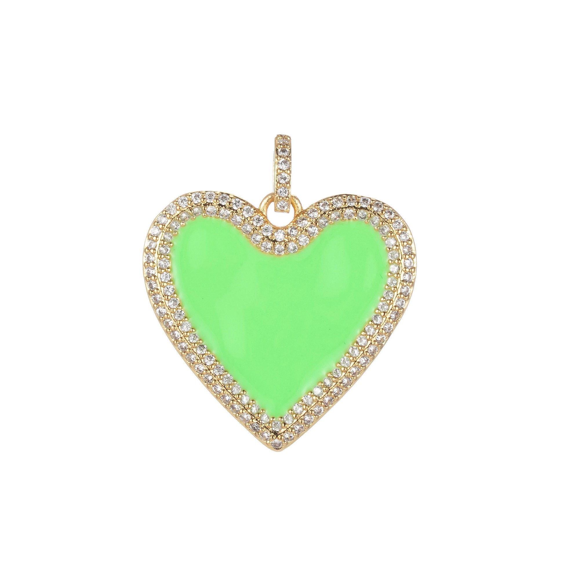 Micro pave neon heart charm enamel heart pendant for necklace earring charm component in 14k gold filled over brass red white yellow pink