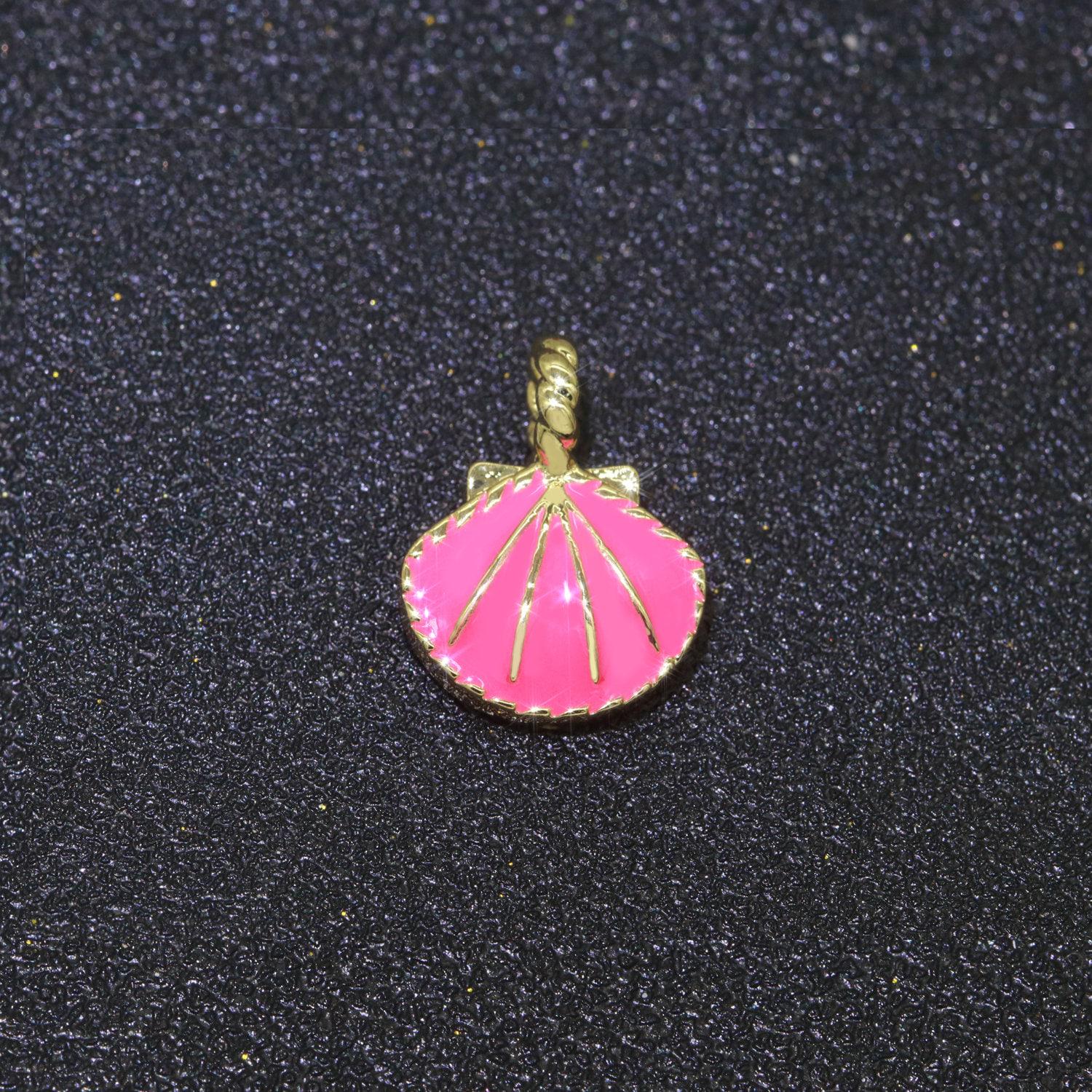 Dainty enamel sea shell charm, seashell charm, oyster necklace pendant, under the sea beach jewelry inspired pink green orange purple charm