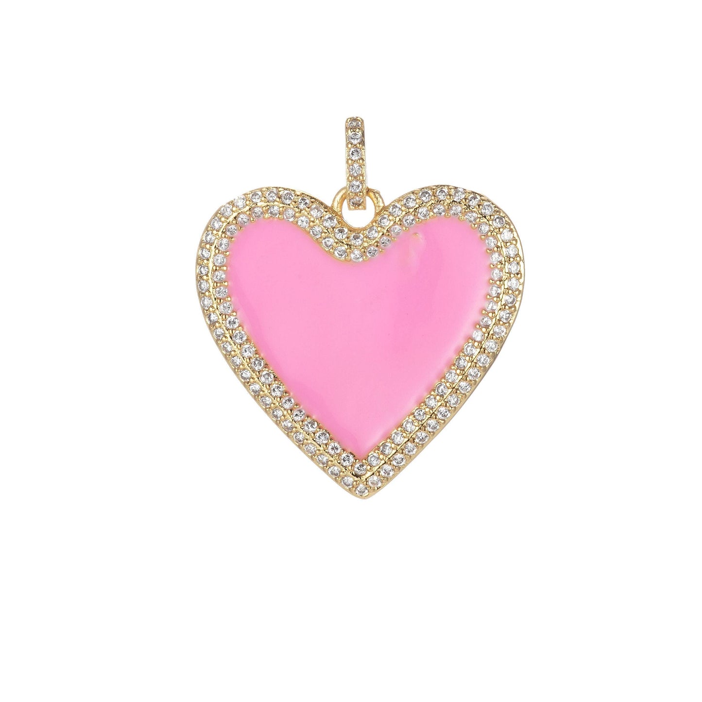 Micro pave neon heart charm enamel heart pendant for necklace earring charm component in 14k gold filled over brass red white yellow pink