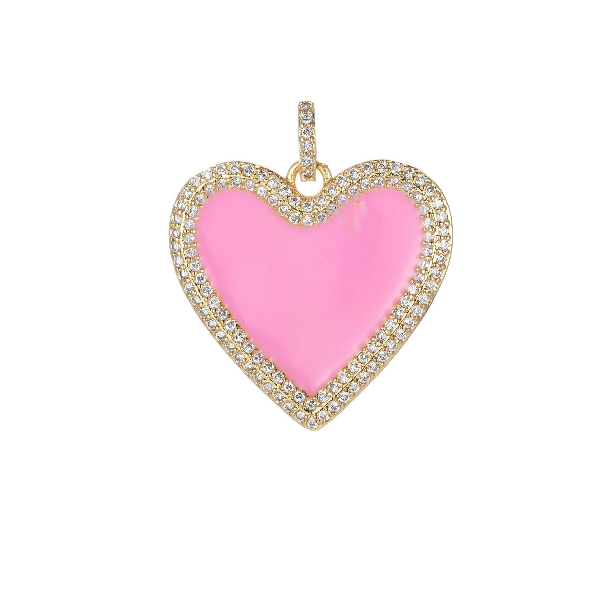 Micro pave neon heart charm enamel heart pendant for necklace earring charm component in 14k gold filled over brass red white yellow pink