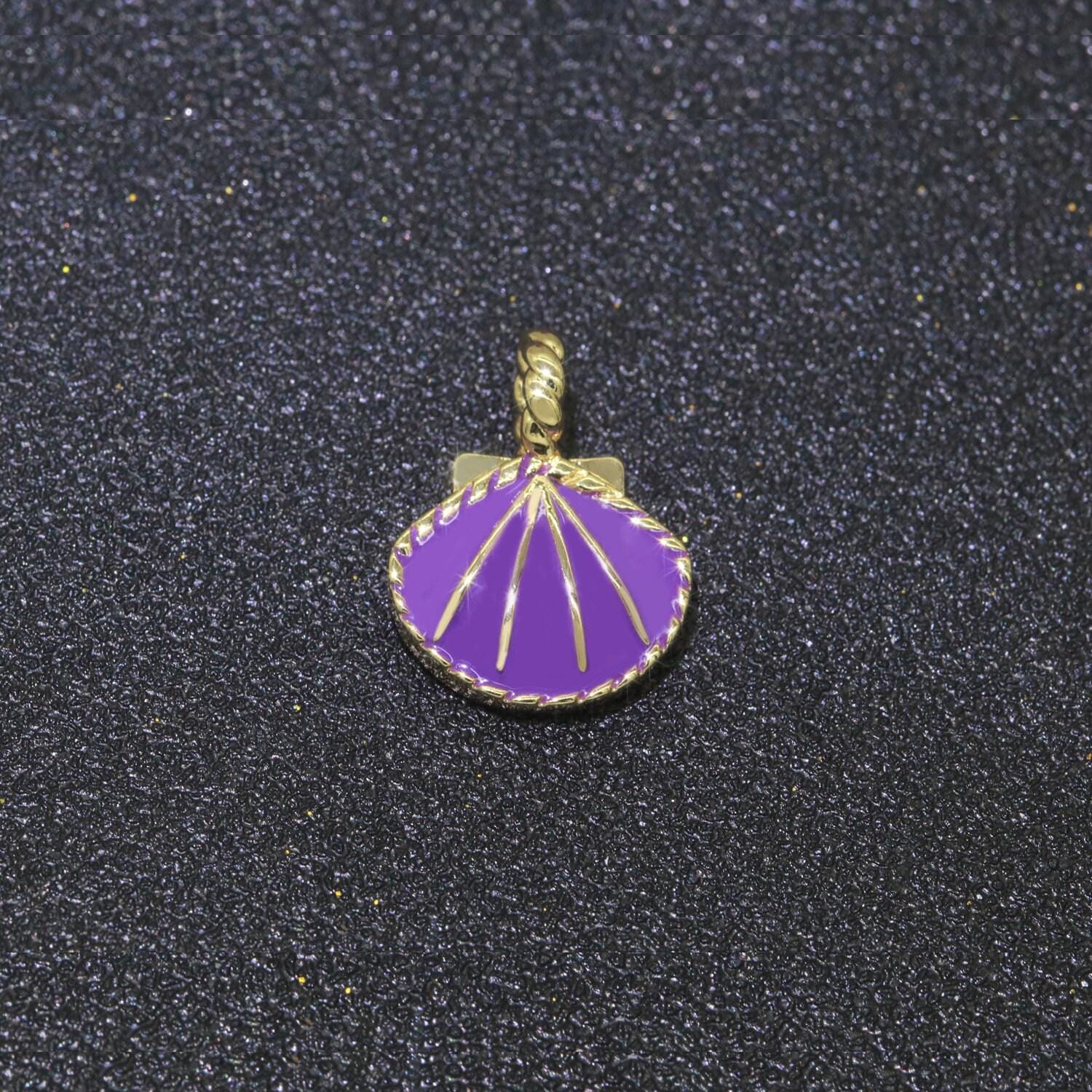 Dainty enamel sea shell charm, seashell charm, oyster necklace pendant, under the sea beach jewelry inspired pink green orange purple charm