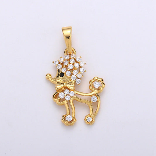 Poodle 24k gold micro pave pendant, dog cz cluster charm, cubic zirconia puppy animal pendant, diy jewelry, pdgf-1959