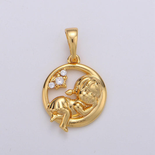 Cradle baby 24k gold pendant, resting angel charm, cupid cz pendant, love cubic charm, lullaby baby pendant diy jewelry, pdgf-1958