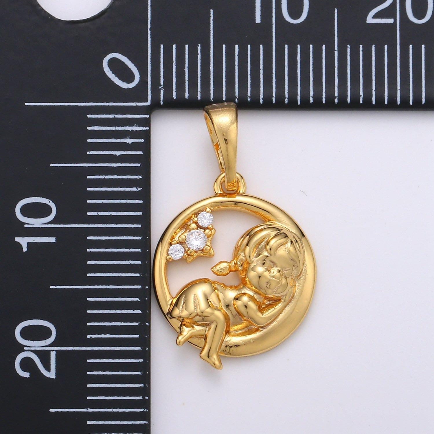 Cradle baby 24k gold pendant, resting angel charm, cupid cz pendant, love cubic charm, lullaby baby pendant diy jewelry, pdgf-1958