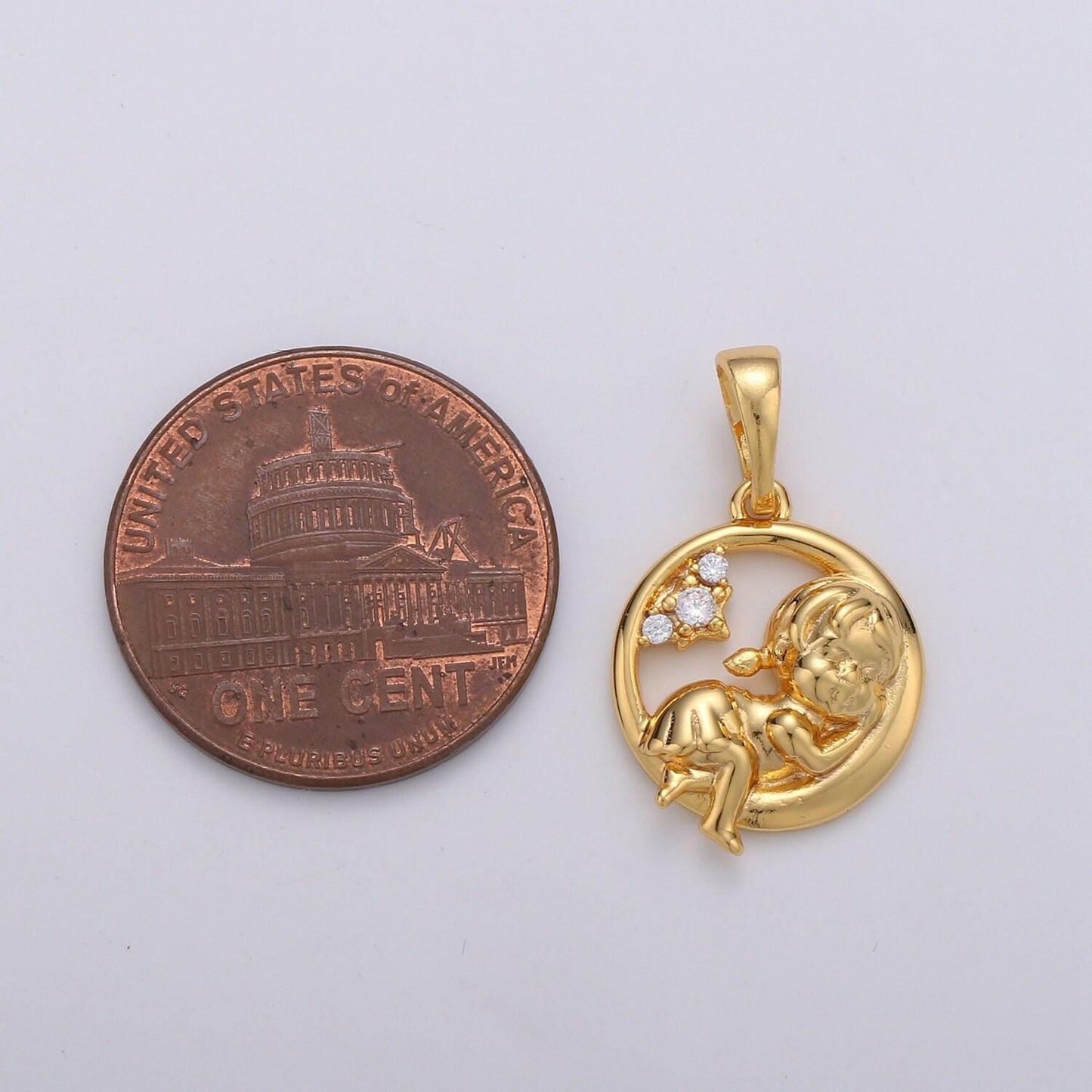 Cradle baby 24k gold pendant, resting angel charm, cupid cz pendant, love cubic charm, lullaby baby pendant diy jewelry, pdgf-1958