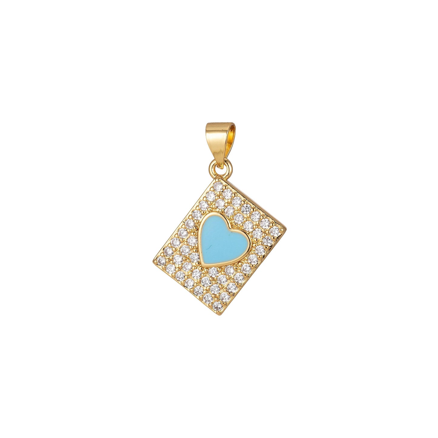 Micro pave heart pendant dainty tile charm enamel heart tag charm jewelry making supply 14k gold filled findings