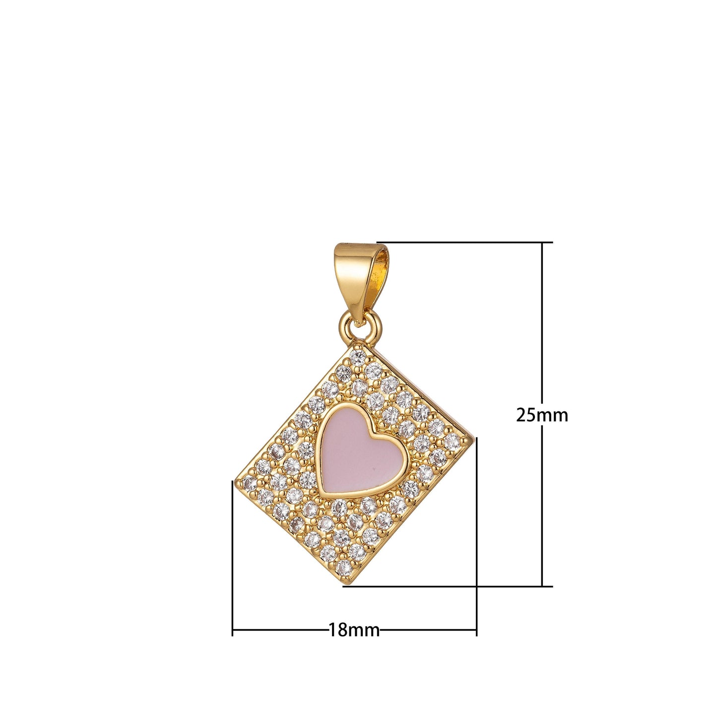 Micro pave heart pendant dainty tile charm enamel heart tag charm jewelry making supply 14k gold filled findings