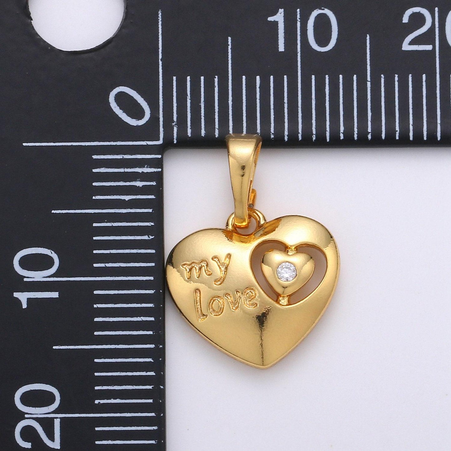 My love cz heart 24k gold pendant double hearts charm, heart to heart pendant charm, charm, for diy jewelry, pdgf-1954