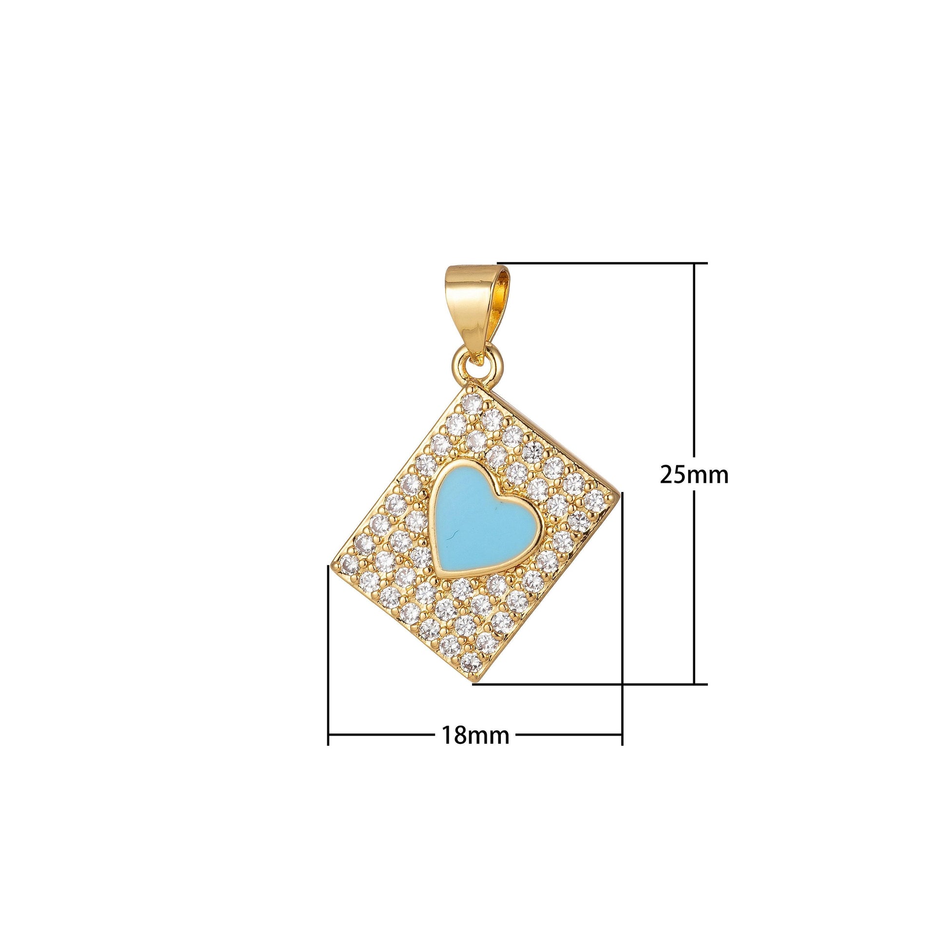 Micro pave heart pendant dainty tile charm enamel heart tag charm jewelry making supply 14k gold filled findings