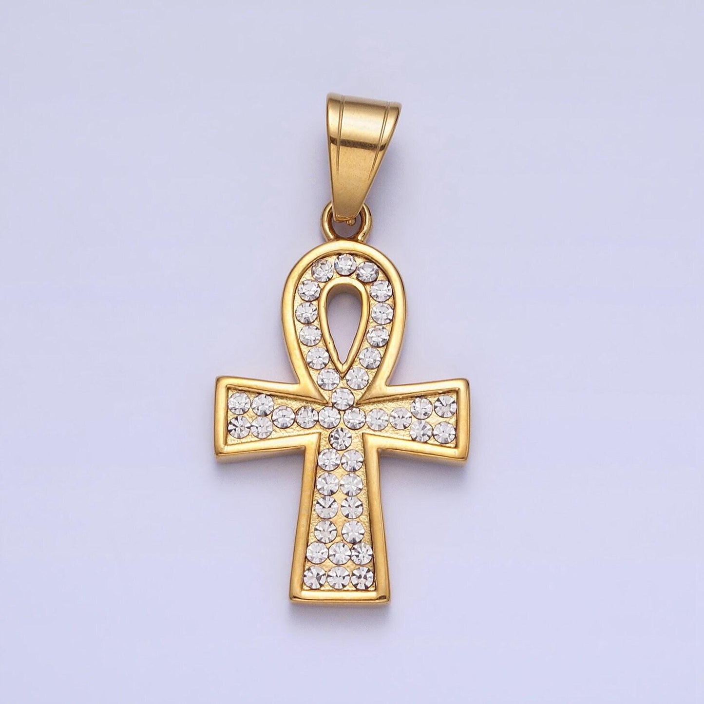 Gold ankh cross pendant in gold stainless steel charm lead nickel free tarnish resistant jewelry j796