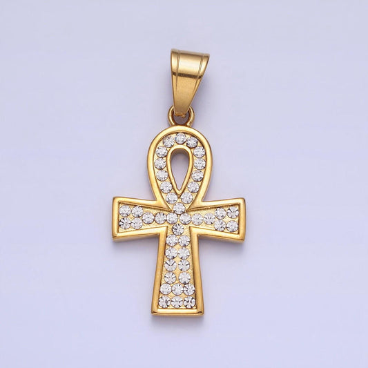 Gold ankh cross pendant in gold stainless steel charm lead nickel free tarnish resistant jewelry j796