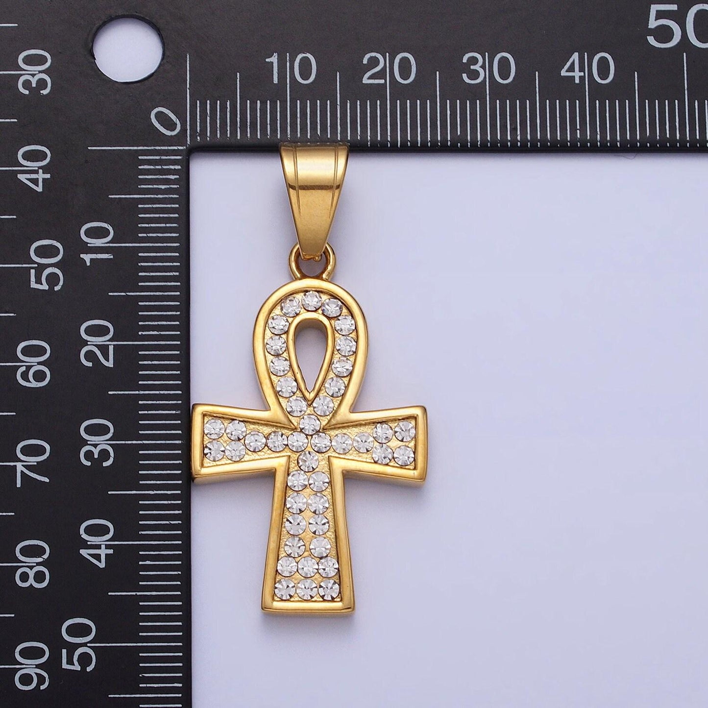 Gold ankh cross pendant in gold stainless steel charm lead nickel free tarnish resistant jewelry j796