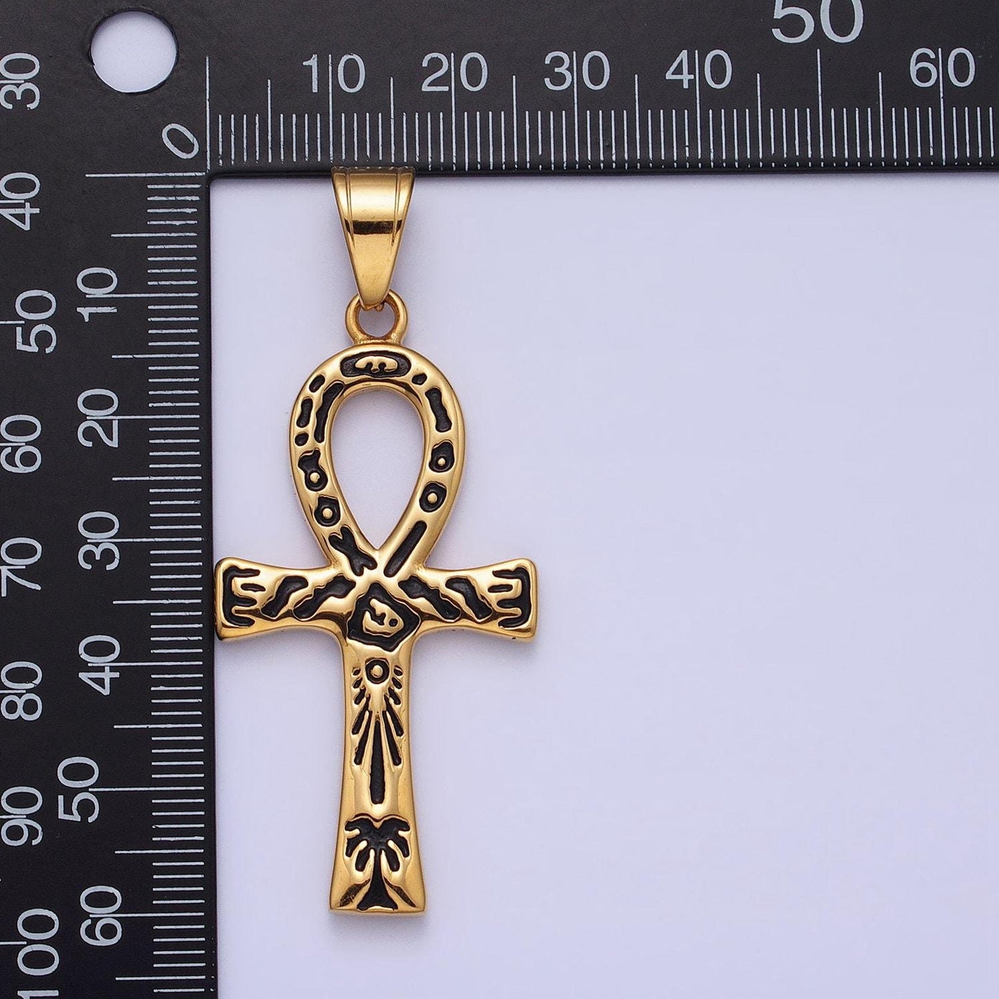 Large ankh gold cross pendant, egyptian charm statement religious tribal jewelry findings j785