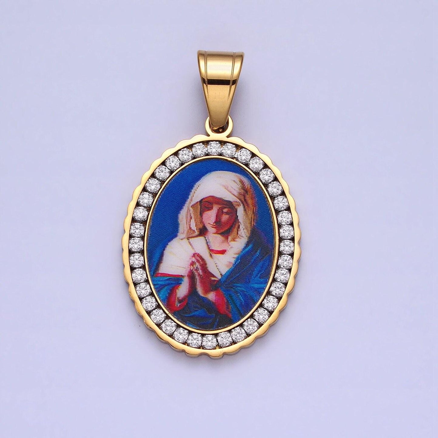 Cz stainless steel gold our lady of guadalupe charm virgin mary necklace pendant catholic religious jewelry making supply j780