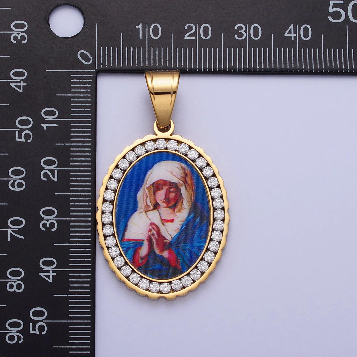 Cz stainless steel gold our lady of guadalupe charm virgin mary necklace pendant catholic religious jewelry making supply j780