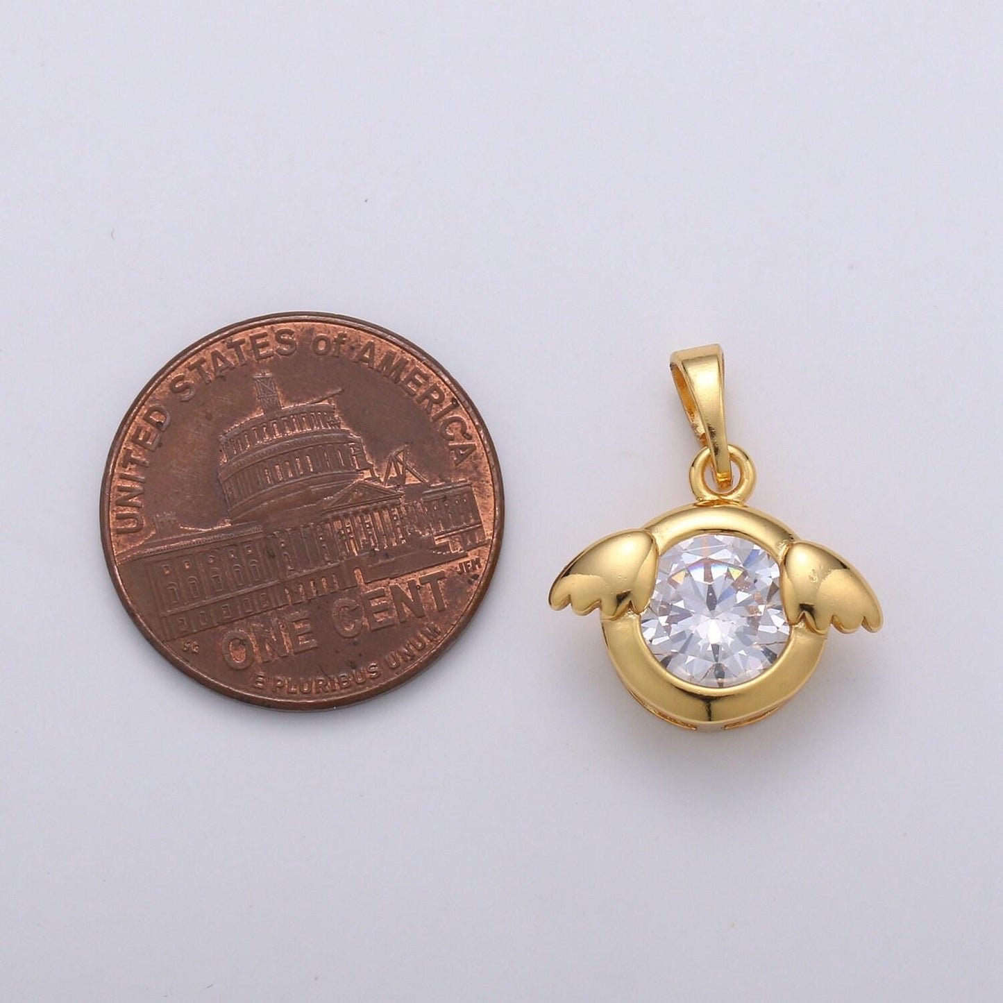 Wing wheel 24k gold plated angel pendant,solitaire cz pendant ,angel cubic mini pendant, dainty bracelet earring necklace charm, pdgf-1950