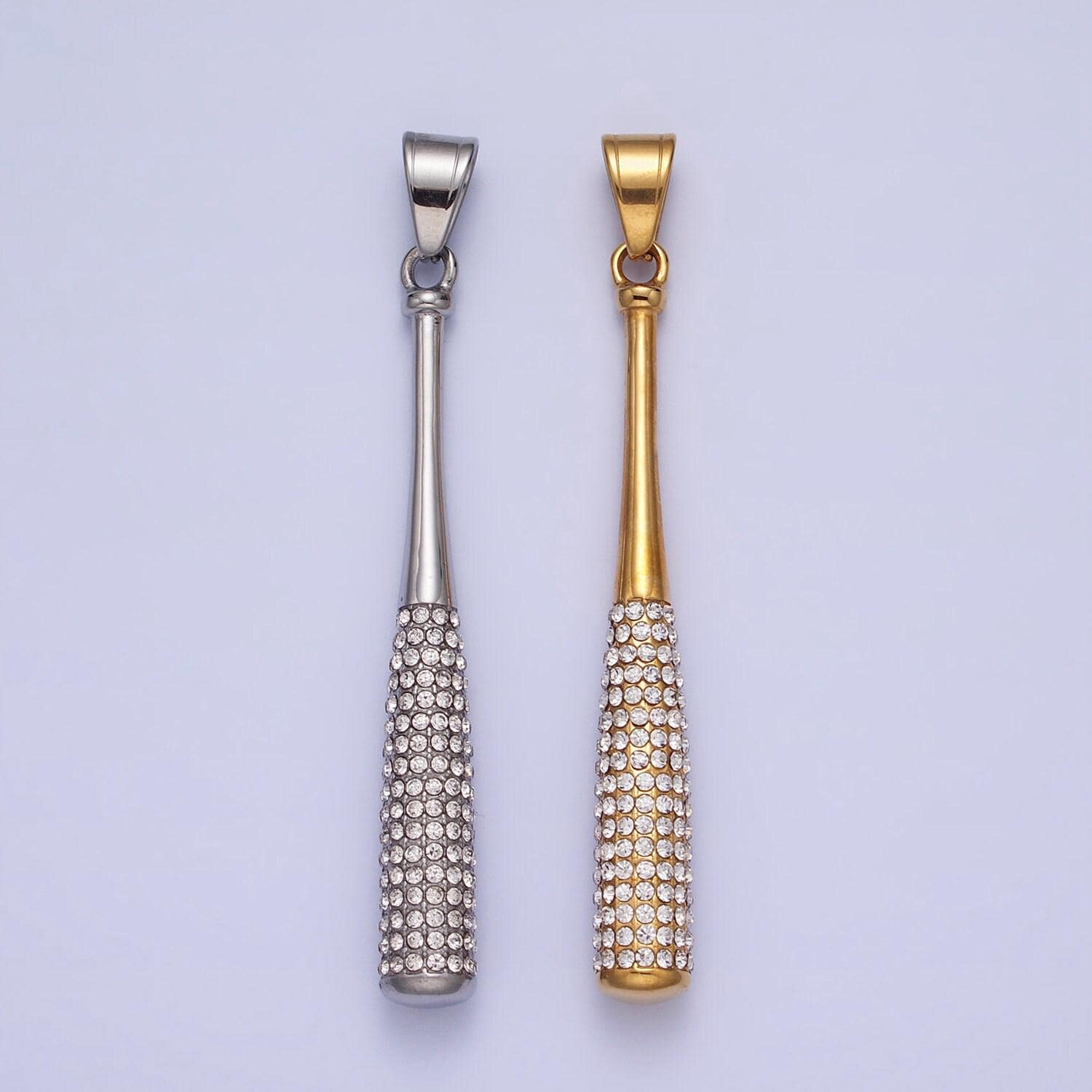 Stainless steel baseball bat pendant micro pave gold baseball charms 3d pendants j763 j771