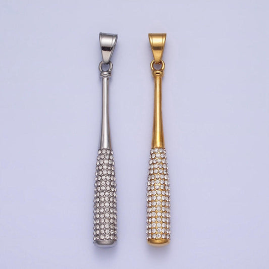 Stainless steel baseball bat pendant micro pave gold baseball charms 3d pendants j763 j771