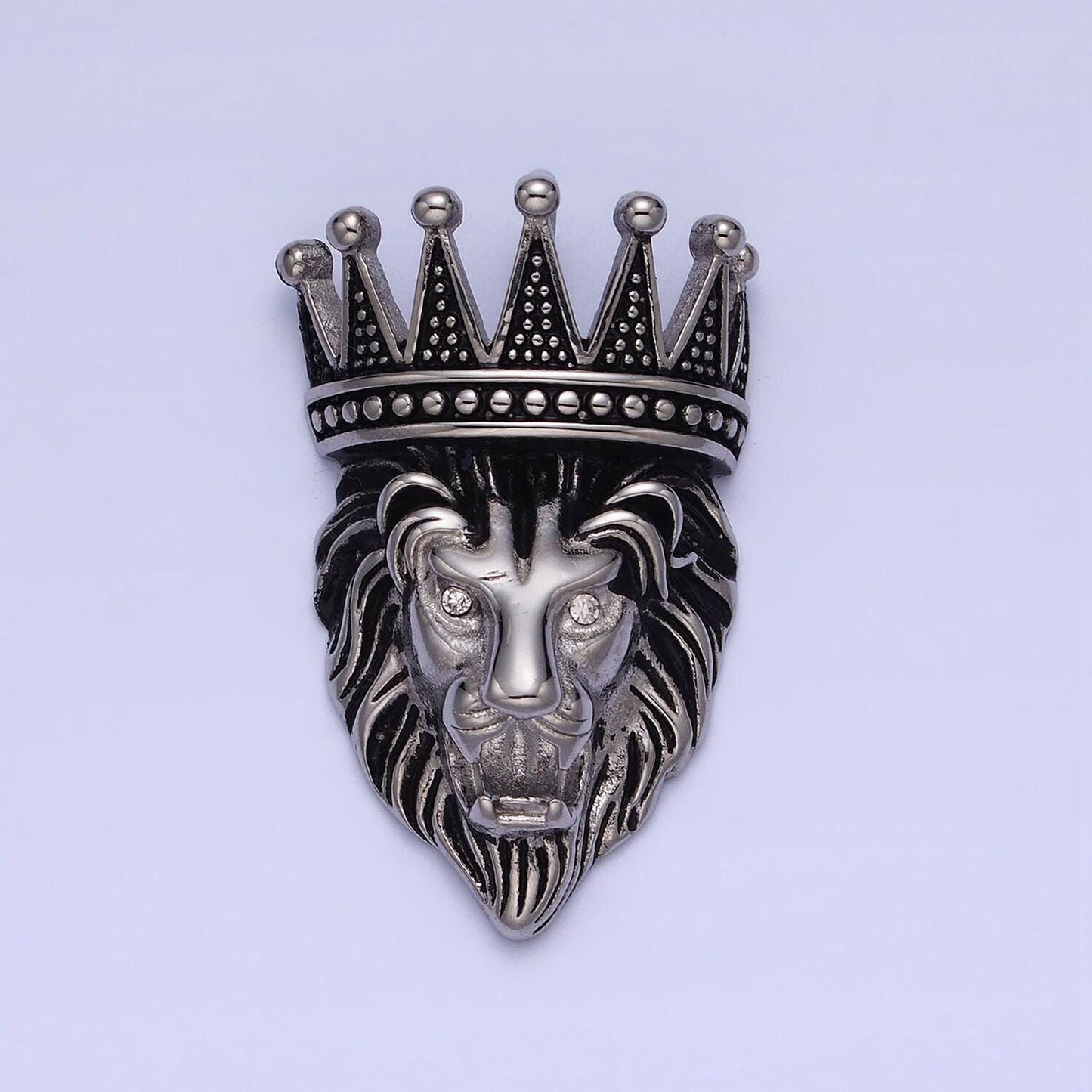 Stainless steel lion with crown pendant, heavy bold statement lion king head pendant, leo horoscope necklace charm hip hop j761