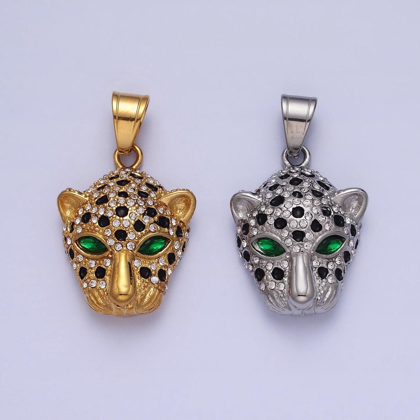 Stainless steel leopard pendant woman men hip hop jewelry gold animal cat statement charms micro pave 3d pendants j755 j758