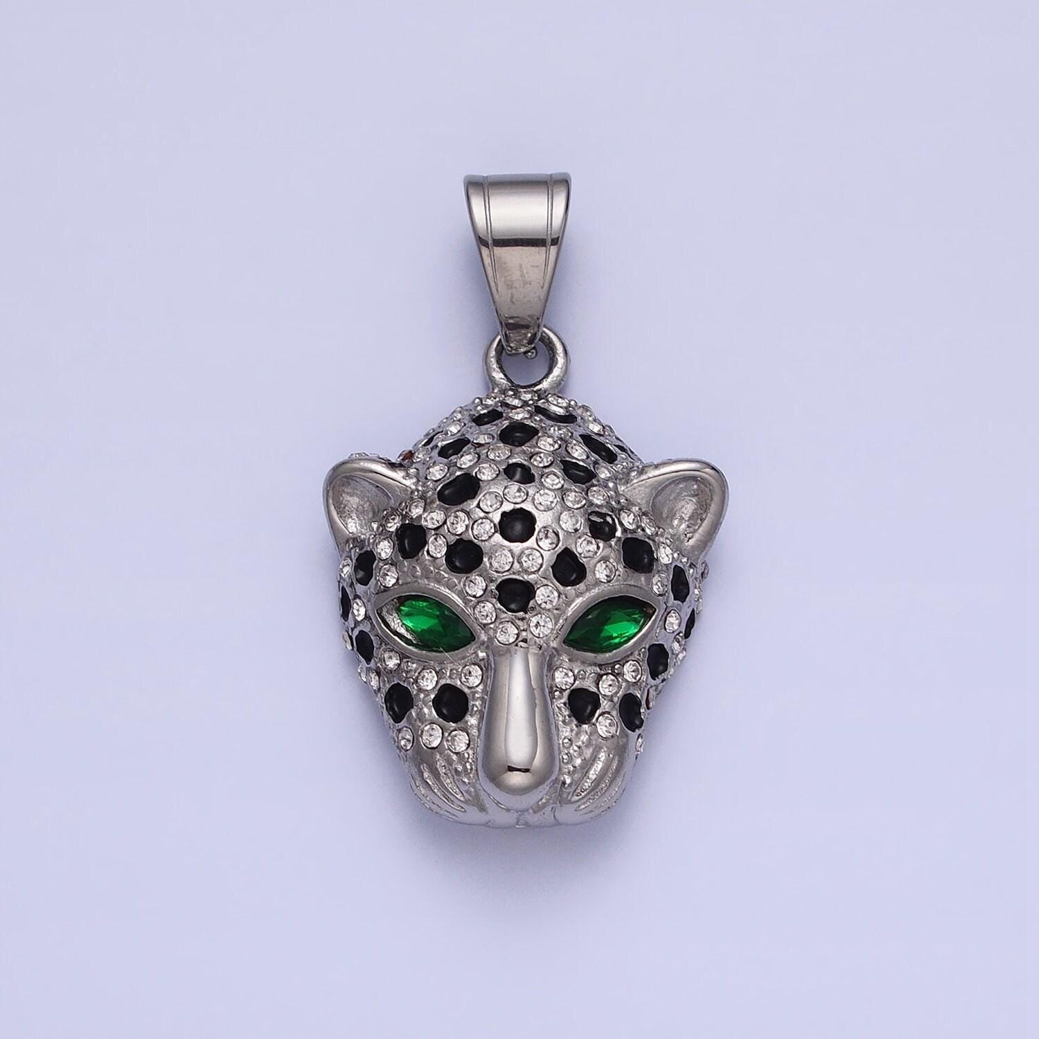 Stainless steel leopard pendant woman men hip hop jewelry gold animal cat statement charms micro pave 3d pendants j755 j758
