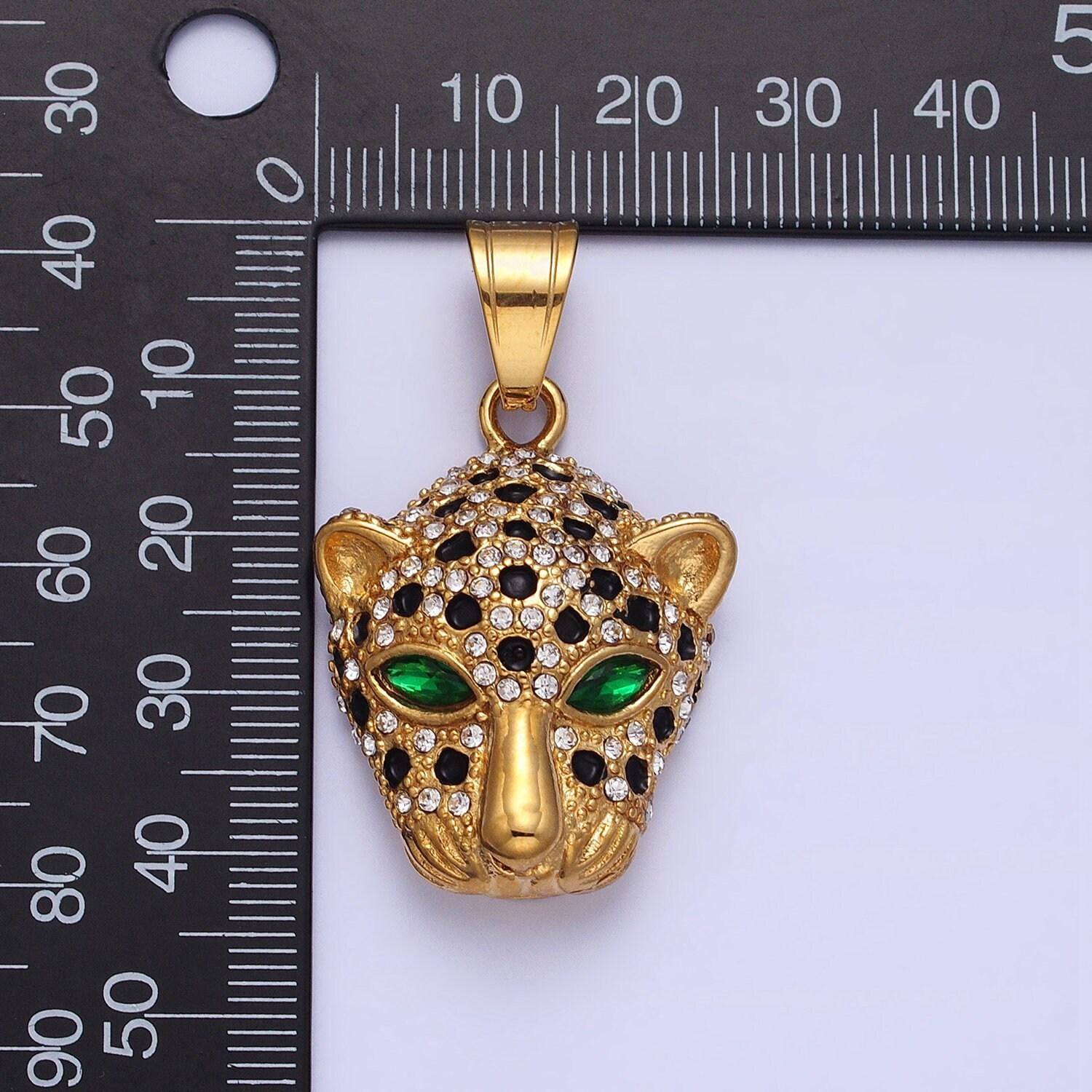 Stainless steel leopard pendant woman men hip hop jewelry gold animal cat statement charms micro pave 3d pendants j755 j758
