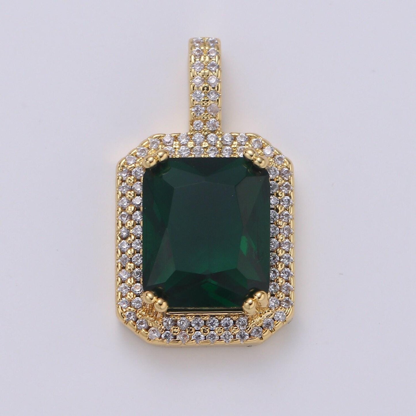 Cubic blue, black, green, pink, red 24k gold filled solitaire micro pave pendant, large emerald diamond square cz stone pendant j-238~j-242