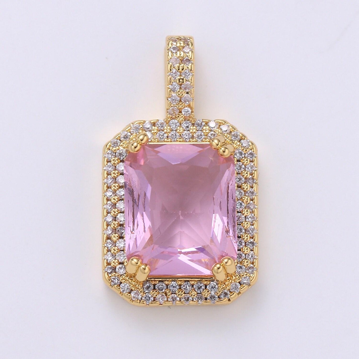 Cubic blue, black, green, pink, red 24k gold filled solitaire micro pave pendant, large emerald diamond square cz stone pendant j-238~j-242