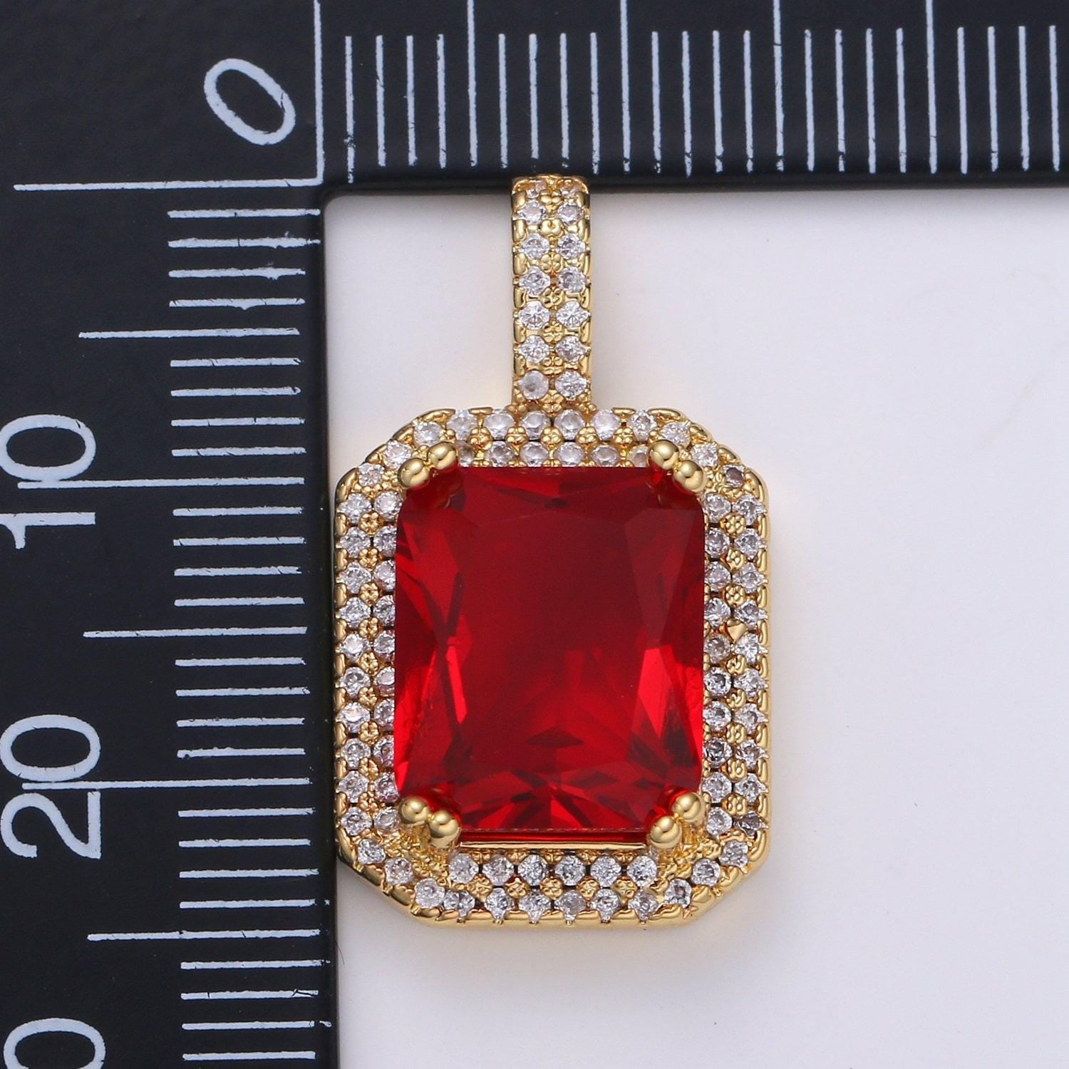 Cubic blue, black, green, pink, red 24k gold filled solitaire micro pave pendant, large emerald diamond square cz stone pendant j-238~j-242