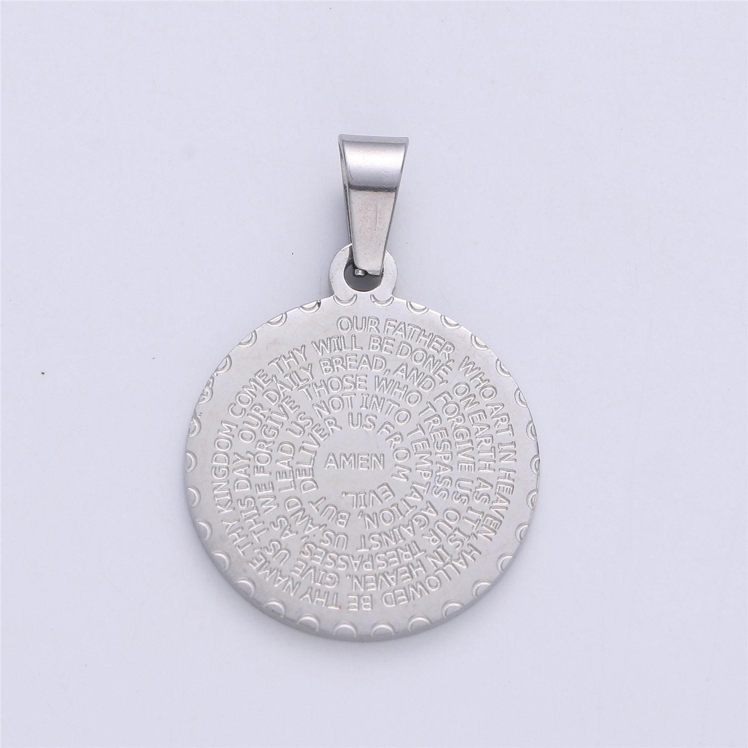 24k gold filled double sided serenity & lord's prayer stainless steel medallion pendant | j-769 j-314 j-727 j-768