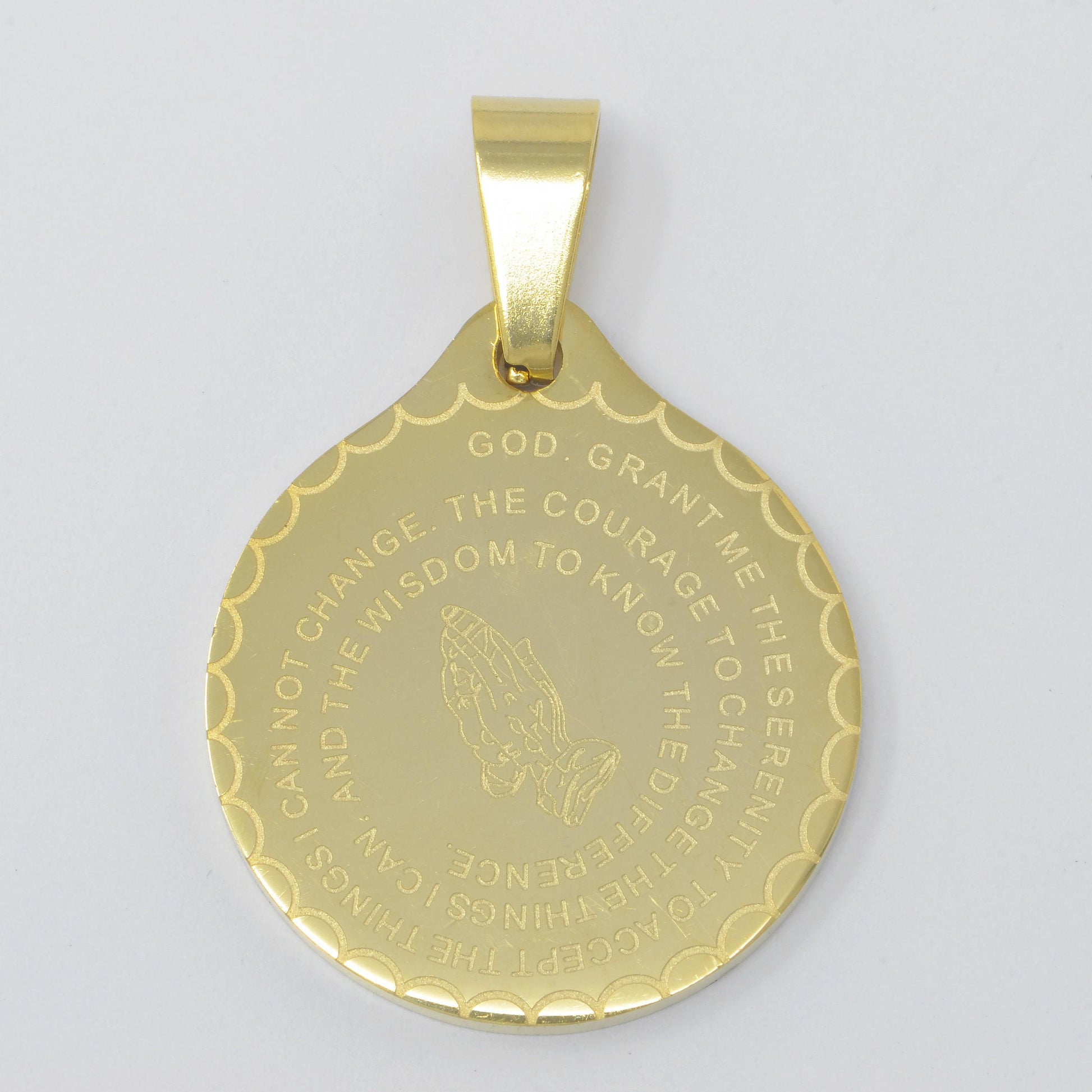 24k gold filled double sided serenity & lord's prayer stainless steel medallion pendant | j-769 j-314 j-727 j-768