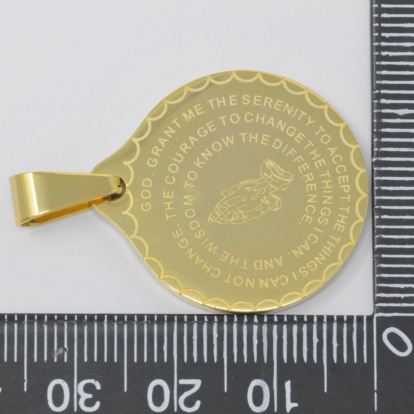 24k gold filled double sided serenity & lord's prayer stainless steel medallion pendant | j-769 j-314 j-727 j-768