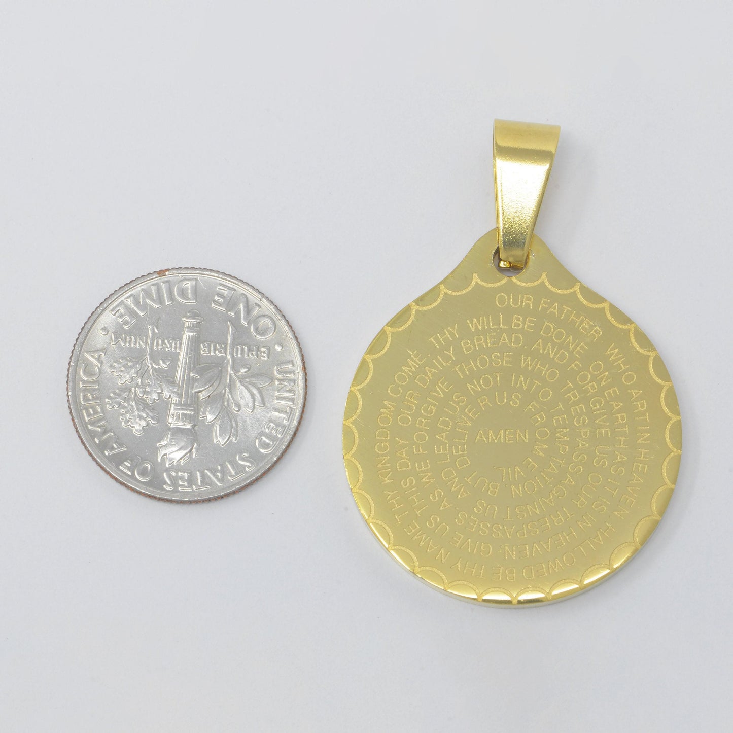 24k gold filled double sided serenity & lord's prayer stainless steel medallion pendant | j-769 j-314 j-727 j-768