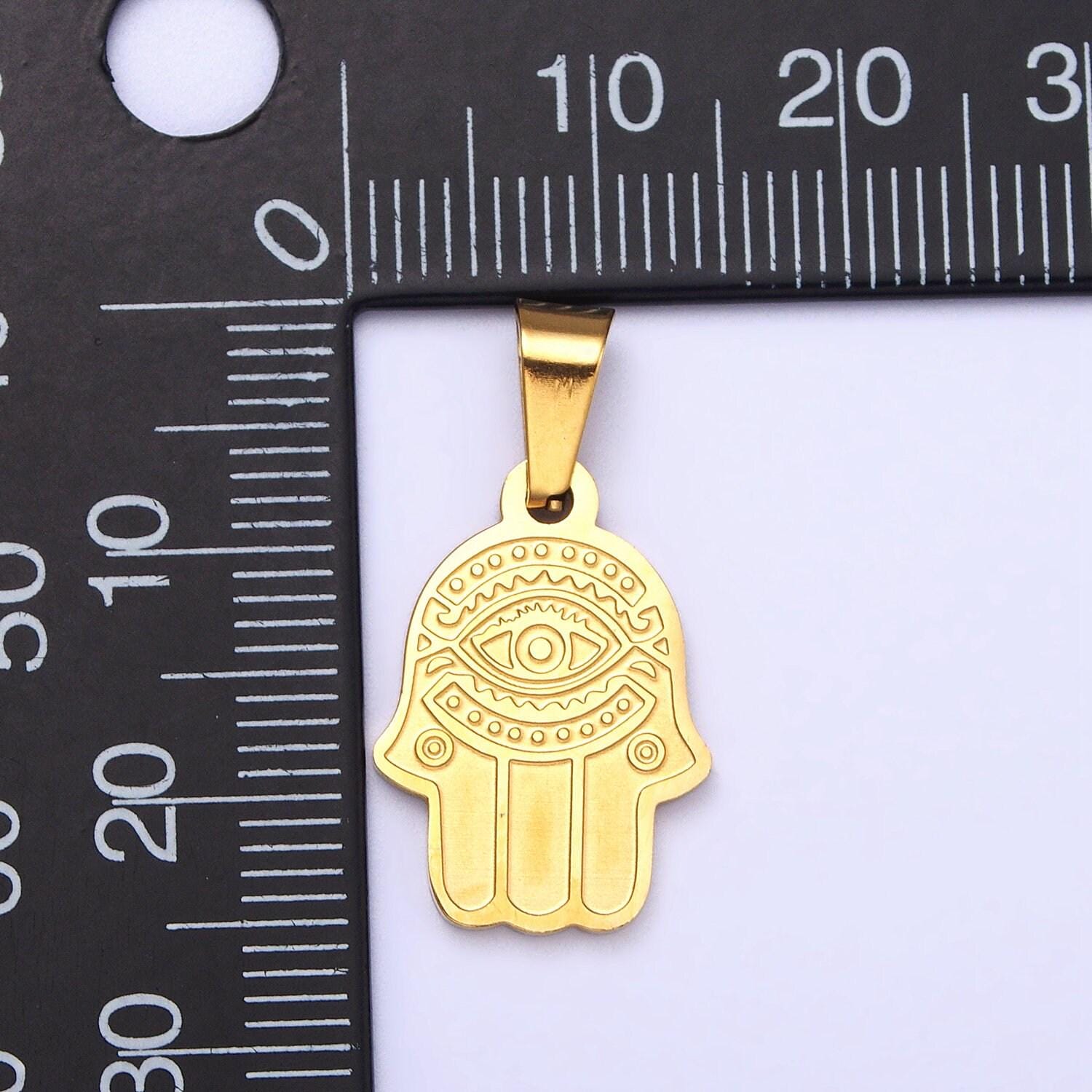 Gold hand of hamsa necklace pendant evil eye charm• good luck charm • religious necklace • protection amulet jewelry making j700