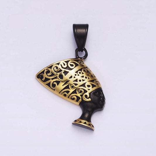 Stainless steel black gold nefertiti charm ancient egyptian queen head figurine pendant | j690